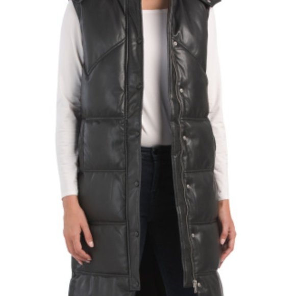 NWT 7 for All Mankind Black Faux Leather Long Puffer Vest Extra Small - Picture 15 of 15